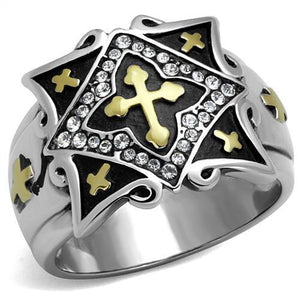 TK2517 - Stainless Steel Ring Two-Tone IP Gold (Ion Plating) Men Top Grade Crystal Clear