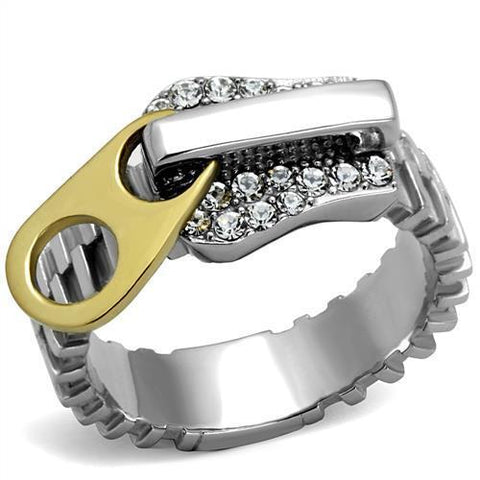 TK2520 - Stainless Steel Ring Two-Tone IP Gold (Ion Plating) Unisex Top Grade Crystal Clear
