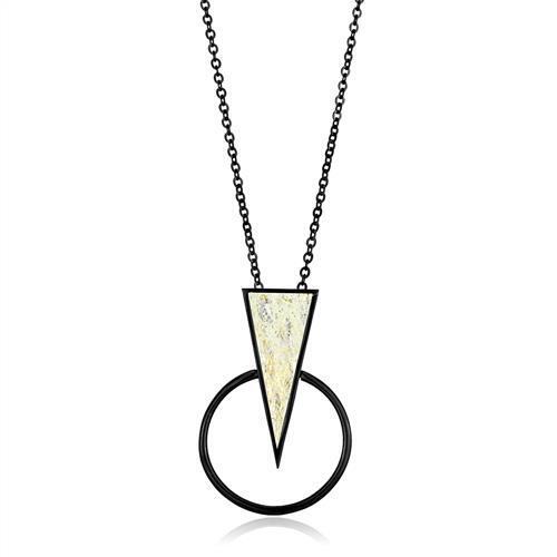 TK2524 - Stainless Steel Chain Pendant IP Black(Ion Plating) Women Leather White