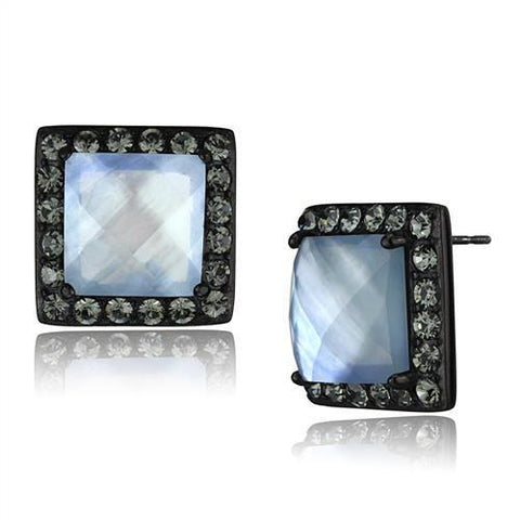 TK2536 - Stainless Steel Earrings IP Black(Ion Plating) Women Precious Stone Aquamarine AB