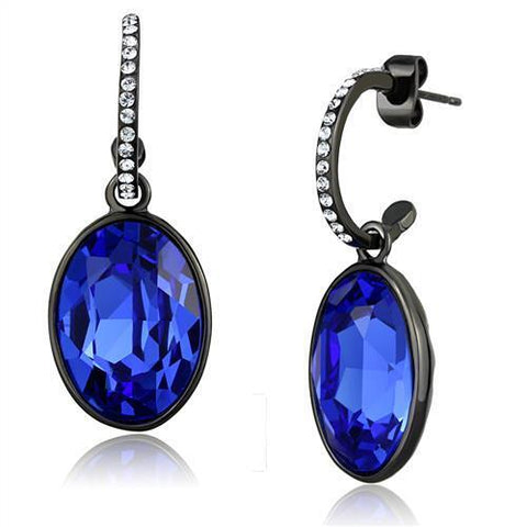 TK2538 - Stainless Steel Earrings IP Black(Ion Plating) Women Top Grade Crystal Sapphire