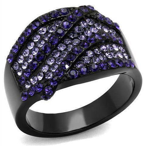 TK2551 - Stainless Steel Ring IP Black(Ion Plating) Women Top Grade Crystal Multi Color