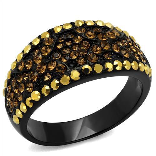 TK2552 - Stainless Steel Ring IP Black(Ion Plating) Women Top Grade Crystal Multi Color