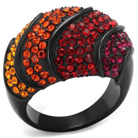 TK2553 - Stainless Steel Ring IP Black(Ion Plating) Women Top Grade Crystal Multi Color