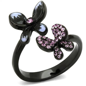 TK2554 - Stainless Steel Ring IP Black(Ion Plating) Women Top Grade Crystal Light Amethyst