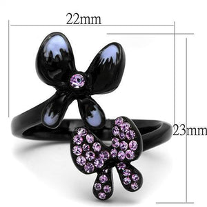 TK2554 - Stainless Steel Ring IP Black(Ion Plating) Women Top Grade Crystal Light Amethyst