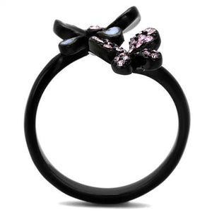 TK2554 - Stainless Steel Ring IP Black(Ion Plating) Women Top Grade Crystal Light Amethyst