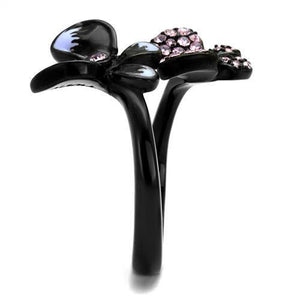 TK2554 - Stainless Steel Ring IP Black(Ion Plating) Women Top Grade Crystal Light Amethyst