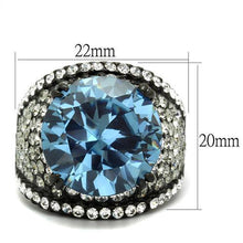 TK2555 - Stainless Steel Ring IP Black(Ion Plating) Women AAA Grade CZ London Blue