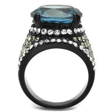 TK2555 - Stainless Steel Ring IP Black(Ion Plating) Women AAA Grade CZ London Blue