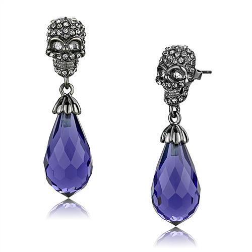 TK2574 - Stainless Steel Earrings IP Light Black  (IP Gun) Women Synthetic Tanzanite