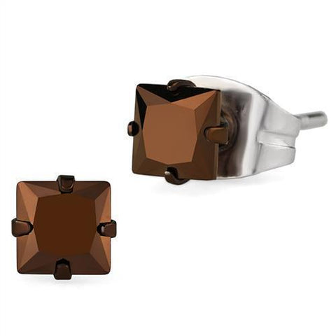 TK2582 - Stainless Steel Earrings Two Tone IP Light Brown (IP Light coffee) Women AAA Grade CZ Light Coffee
