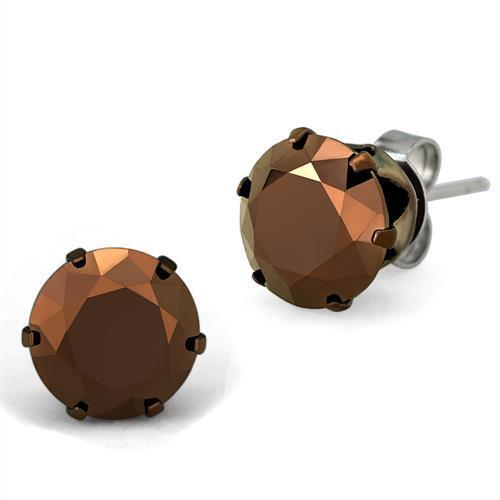 TK2589 - Stainless Steel Earrings Two Tone IP Light Brown (IP Light coffee) Women AAA Grade CZ Light Coffee