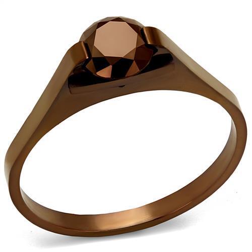 TK2592 - Stainless Steel Ring IP Coffee light Women AAA Grade CZ Light Coffee