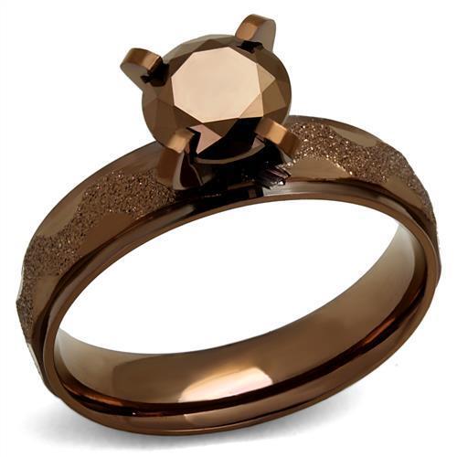 TK2595 - Stainless Steel Ring IP Coffee light Women AAA Grade CZ Light Coffee