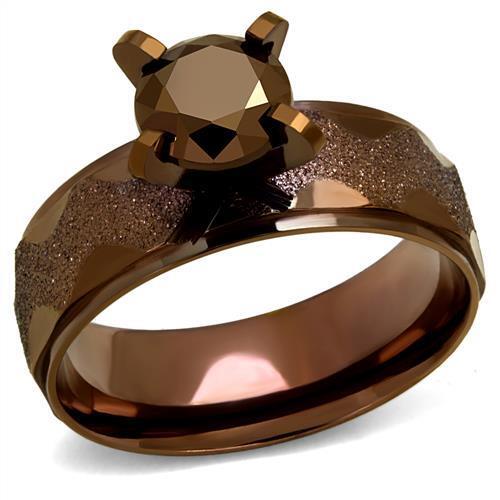 TK2596 - Stainless Steel Ring IP Coffee light Women AAA Grade CZ Light Coffee