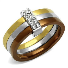 TK2600 - Stainless Steel Ring Three Tone IP?IP Gold & IP Light coffee & High Polished) Women Top Grade Crystal Clear