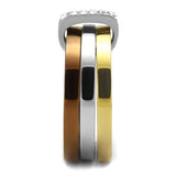 TK2600 - Stainless Steel Ring Three Tone IP?IP Gold & IP Light coffee & High Polished) Women Top Grade Crystal Clear