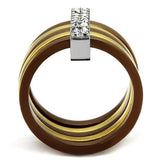 TK2601 - Stainless Steel Ring Three Tone IP?IP Gold & IP Light coffee & High Polished) Women Top Grade Crystal Clear
