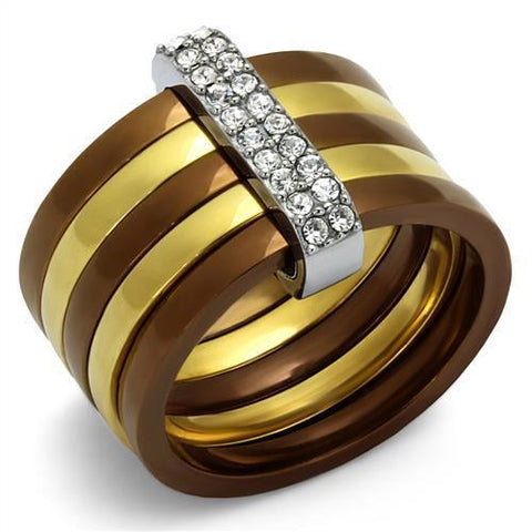 TK2601 - Stainless Steel Ring Three Tone IP?IP Gold & IP Light coffee & High Polished) Women Top Grade Crystal Clear