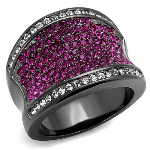 TK2606 - Stainless Steel Ring IP Light Black  (IP Gun) Women Top Grade Crystal Amethyst