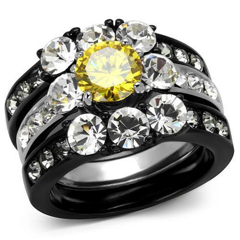 TK2615 - Stainless Steel Ring Two-Tone IP Black (Ion Plating) Women AAA Grade CZ Topaz