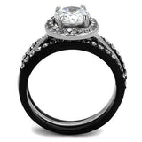 TK2620 - Stainless Steel Ring Two-Tone IP Black (Ion Plating) Women AAA Grade CZ Clear