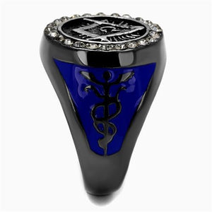 TK2637 - Stainless Steel Ring Two Tone IP Light Black (IP Gun) Men Top Grade Crystal Black Diamond