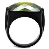 TK2639 - Stainless Steel Ring IP Black(Ion Plating) Men AAA Grade CZ Olivine color