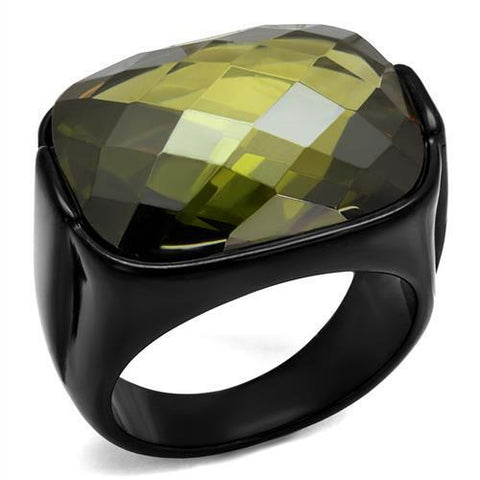 TK2639 - Stainless Steel Ring IP Black(Ion Plating) Men AAA Grade CZ Olivine color