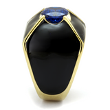 TK2640 - Stainless Steel Ring IP Gold(Ion Plating) Men AAA Grade CZ London Blue