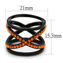 TK2645 - Stainless Steel Ring IP Black(Ion Plating) Women Top Grade Crystal Orange