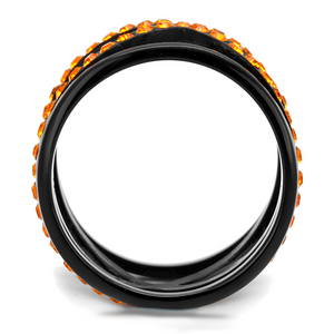 TK2645 - Stainless Steel Ring IP Black(Ion Plating) Women Top Grade Crystal Orange