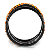 TK2645 - Stainless Steel Ring IP Black(Ion Plating) Women Top Grade Crystal Orange