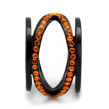 TK2645 - Stainless Steel Ring IP Black(Ion Plating) Women Top Grade Crystal Orange