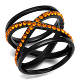 TK2645 - Stainless Steel Ring IP Black(Ion Plating) Women Top Grade Crystal Orange