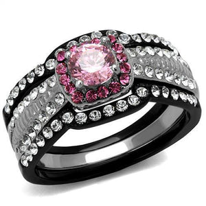 TK2651 - Stainless Steel Ring Two-Tone IP Black (Ion Plating) Women AAA Grade CZ Light Rose