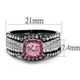 TK2651 - Stainless Steel Ring Two-Tone IP Black (Ion Plating) Women AAA Grade CZ Light Rose