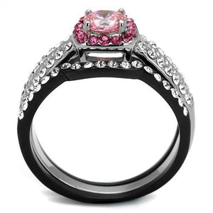 TK2651 - Stainless Steel Ring Two-Tone IP Black (Ion Plating) Women AAA Grade CZ Light Rose