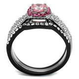 TK2651 - Stainless Steel Ring Two-Tone IP Black (Ion Plating) Women AAA Grade CZ Light Rose