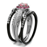 TK2651 - Stainless Steel Ring Two-Tone IP Black (Ion Plating) Women AAA Grade CZ Light Rose