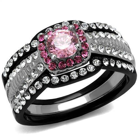 TK2651 - Stainless Steel Ring Two-Tone IP Black (Ion Plating) Women AAA Grade CZ Light Rose
