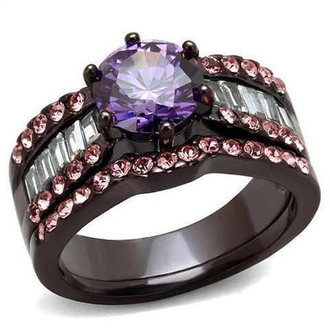 TK2652 - Stainless Steel Ring IP Dark Brown (IP coffee) Women AAA Grade CZ Amethyst