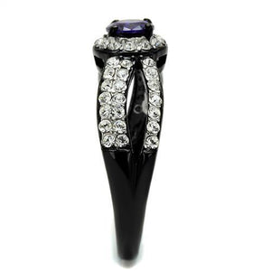 TK2653 - Stainless Steel Ring Two-Tone IP Black (Ion Plating) Women AAA Grade CZ Tanzanite