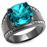 TK2678 - Stainless Steel Ring IP Light Black  (IP Gun) Women Top Grade Crystal Blue Zircon