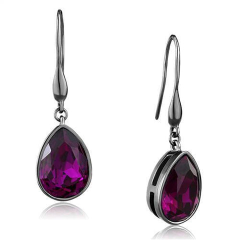 TK2705 - Stainless Steel Earrings IP Light Black  (IP Gun) Women Top Grade Crystal Fuchsia