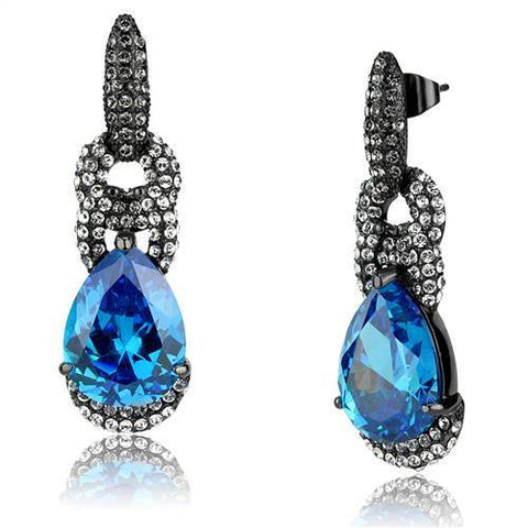 TK2708 - Stainless Steel Earrings IP Light Black  (IP Gun) Women AAA Grade CZ Sea Blue