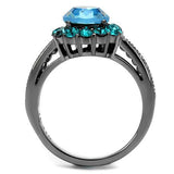 TK2716 - Stainless Steel Ring IP Light Black  (IP Gun) Women Top Grade Crystal Sea Blue