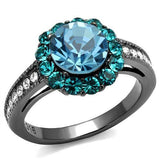 TK2716 - Stainless Steel Ring IP Light Black  (IP Gun) Women Top Grade Crystal Sea Blue