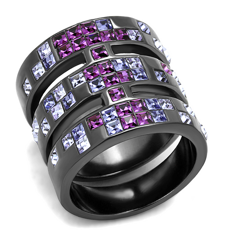 TK2734 - Stainless Steel Ring IP Light Black  (IP Gun) Women Top Grade Crystal Multi Color